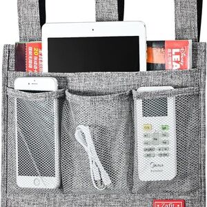 NEW!  Never used!  Bedside Caddy--Organizer and Storage for beds--Gray Linen